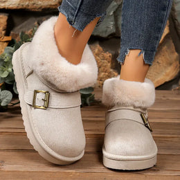 KissICON Faux Suede Buckle Decor Ankle Boots Women Winter