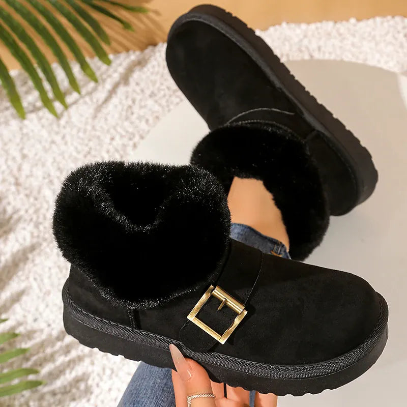 KissICON Faux Suede Buckle Decor Ankle Boots Women Winter