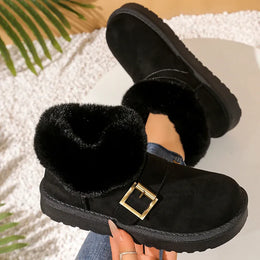 KissICON Faux Suede Buckle Decor Ankle Boots Women Winter