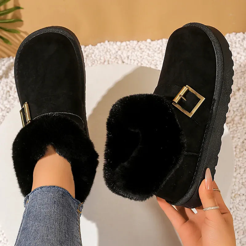 KissICON Faux Suede Buckle Decor Ankle Boots Women Winter