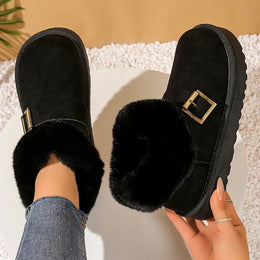 KissICON Faux Suede Buckle Decor Ankle Boots Women Winter