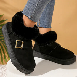 KissICON Faux Suede Buckle Decor Ankle Boots Women Winter
