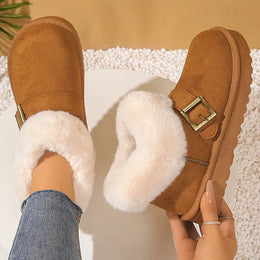 KissICON Faux Suede Buckle Decor Ankle Boots Women Winter