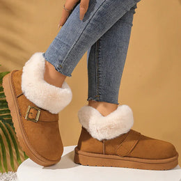 KissICON Faux Suede Buckle Decor Ankle Boots Women Winter