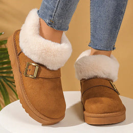 KissICON Faux Suede Buckle Decor Ankle Boots Women Winter