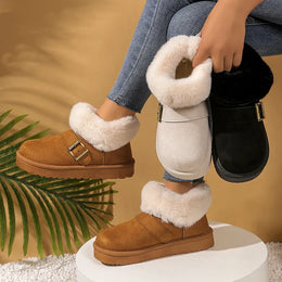 KissICON Faux Suede Buckle Decor Ankle Boots Women Winter