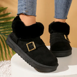 KissICON Faux Suede Buckle Decor Ankle Boots Women Winter