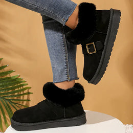 KissICON Faux Suede Buckle Decor Ankle Boots Women Winter
