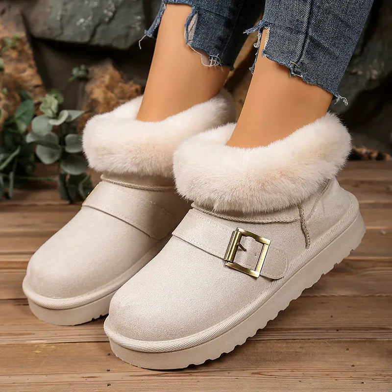 KissICON Faux Suede Buckle Decor Ankle Boots Women Winter