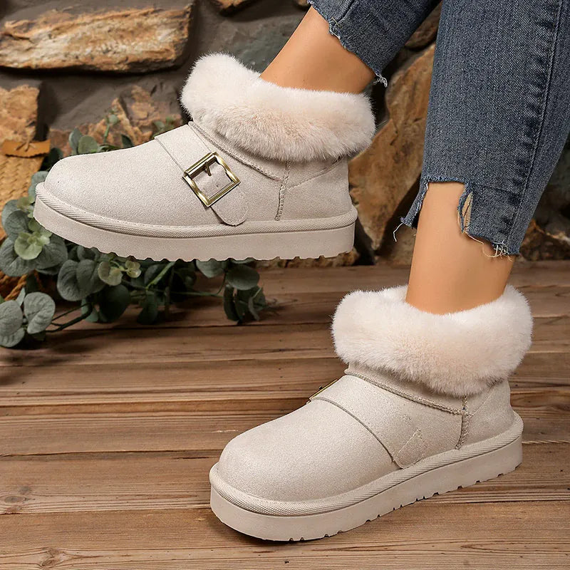 KissICON Faux Suede Buckle Decor Ankle Boots Women Winter