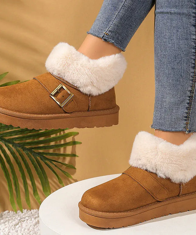 KissICON Faux Suede Buckle Decor Ankle Boots Women Winter