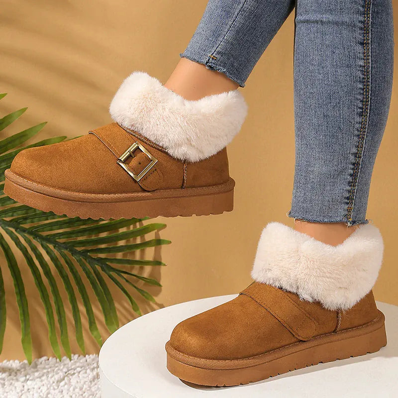 KissICON Faux Suede Buckle Decor Ankle Boots Women Winter