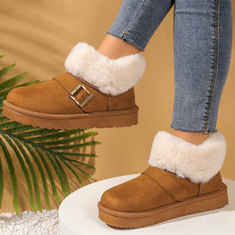 KissICON Faux Suede Buckle Decor Ankle Boots Women Winter