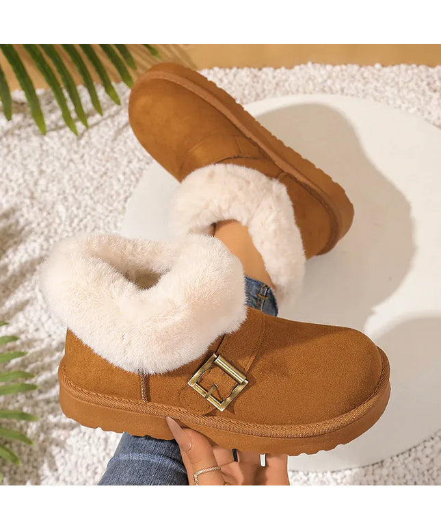 KissICON Faux Suede Buckle Decor Ankle Boots Women Winter
