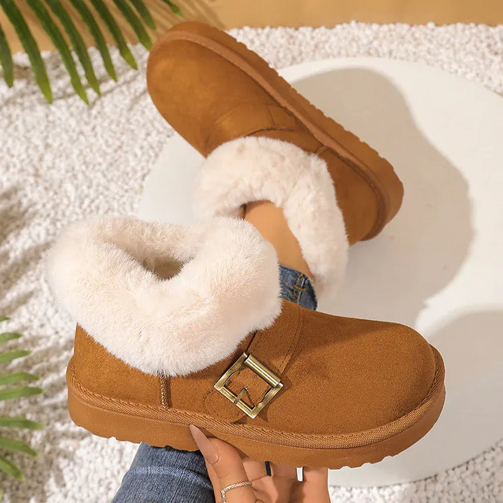 Faux Suede Buckle Decor Ankle Boots Women Winter