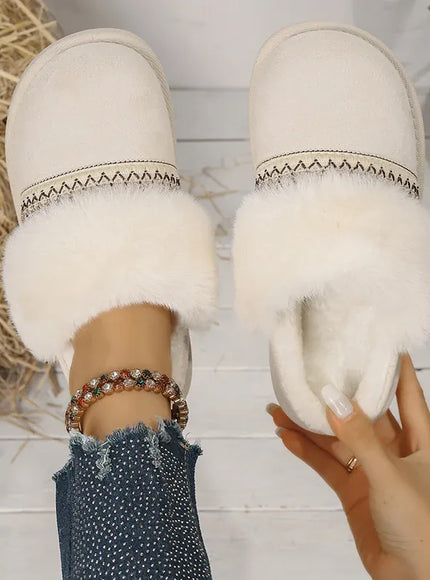 KissICON Faux Suede Winter Warm Cotton Slippers Women Fluffy