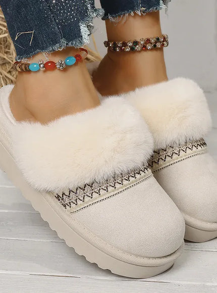 KissICON Faux Suede Winter Warm Cotton Slippers Women Fluffy