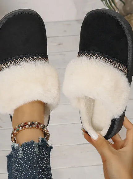 KissICON Faux Suede Winter Warm Cotton Slippers Women Fluffy