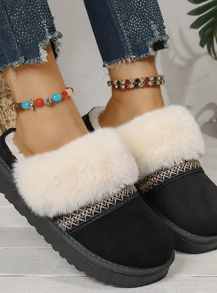 KissICON Faux Suede Winter Warm Cotton Slippers Women Fluffy