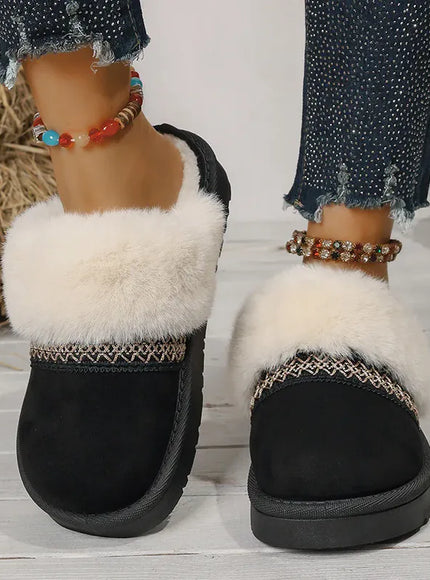 KissICON Faux Suede Winter Warm Cotton Slippers Women Fluffy