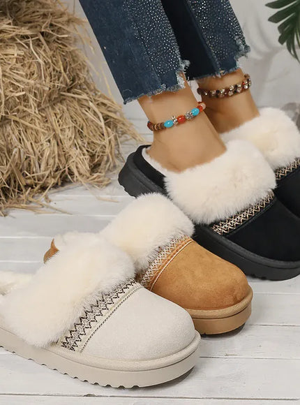 KissICON Faux Suede Winter Warm Cotton Slippers Women Fluffy