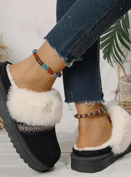 KissICON Faux Suede Winter Warm Cotton Slippers Women Fluffy
