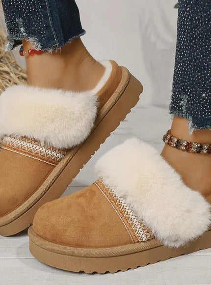 KissICON Faux Suede Winter Warm Cotton Slippers Women Fluffy