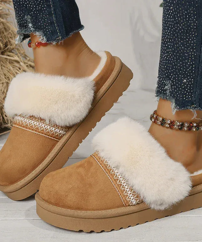 KissICON Faux Suede Winter Warm Cotton Slippers Women Fluffy