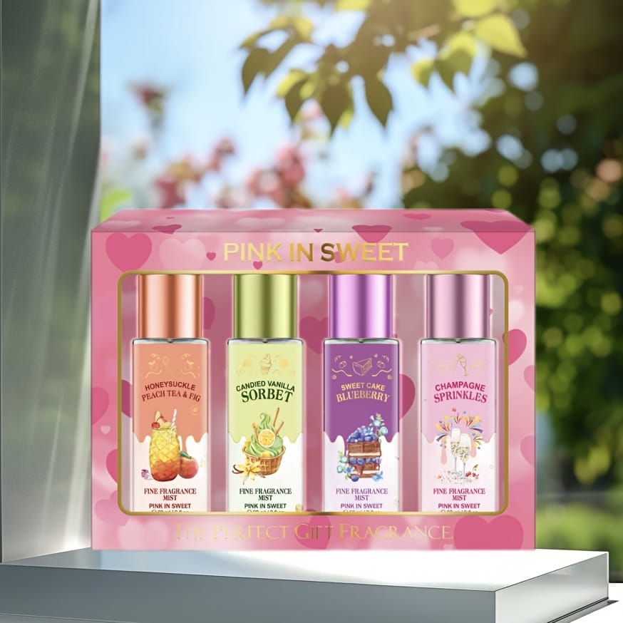 KissICON FC 4PCS Set Sweet Pink Floral Mist Gift Set – Longlasting