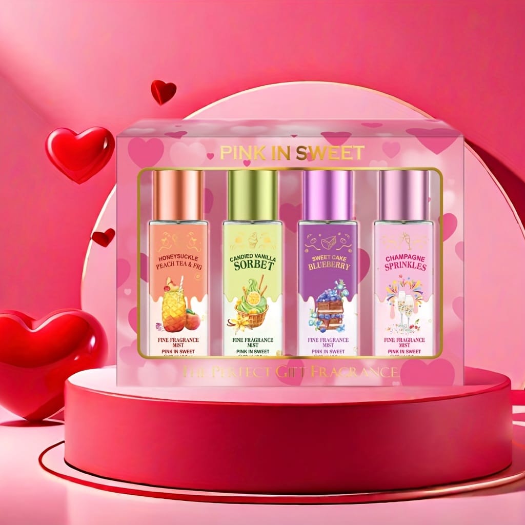 KissICON FC 4PCS Set Sweet Pink Floral Mist Gift Set – Longlasting