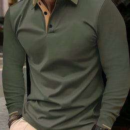 KissICON fern green / UK 36 Mens Stretch Ribbed Long Sleeve Polo SpringFall Golf Essential