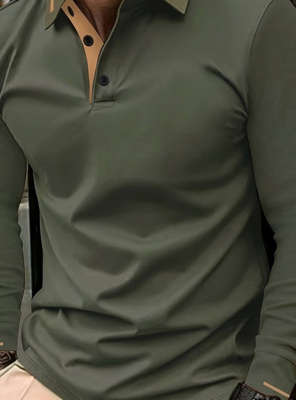 KissICON fern green / UK 42 Mens Stretch Ribbed Long Sleeve Polo SpringFall Golf Essential