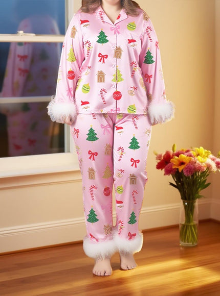 KissICON Festive Curve Christmas Pajama Set – Tree Print