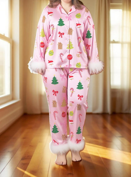 KissICON Festive Curve Christmas Pajama Set – Tree Print