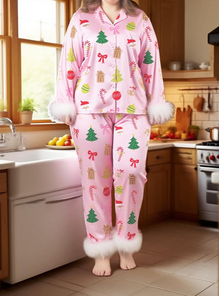 KissICON Festive Curve Christmas Pajama Set – Tree Print