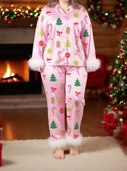 KissICON Festive Curve Christmas Pajama Set – Tree Print