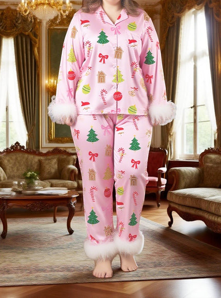KissICON Festive Curve Christmas Pajama Set – Tree Print