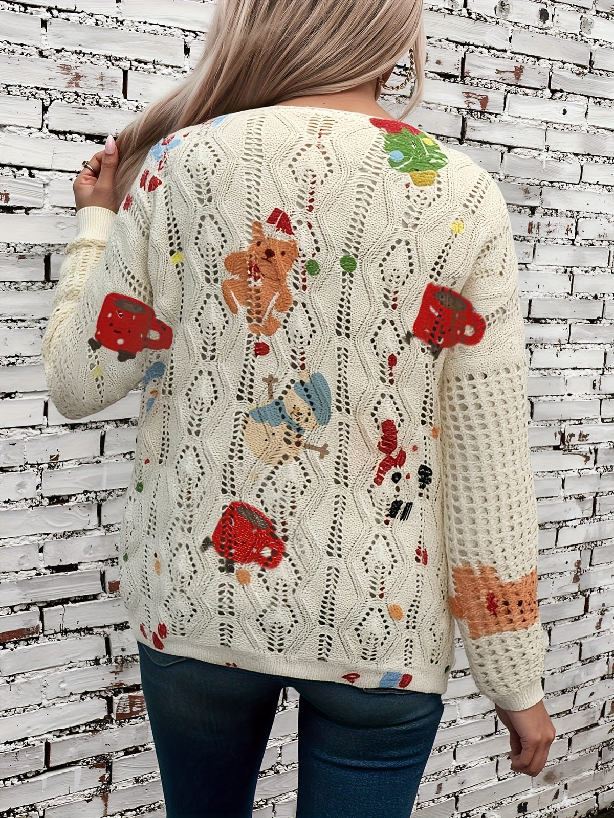 KissICON Festive Curve Christmas Print Sweater
