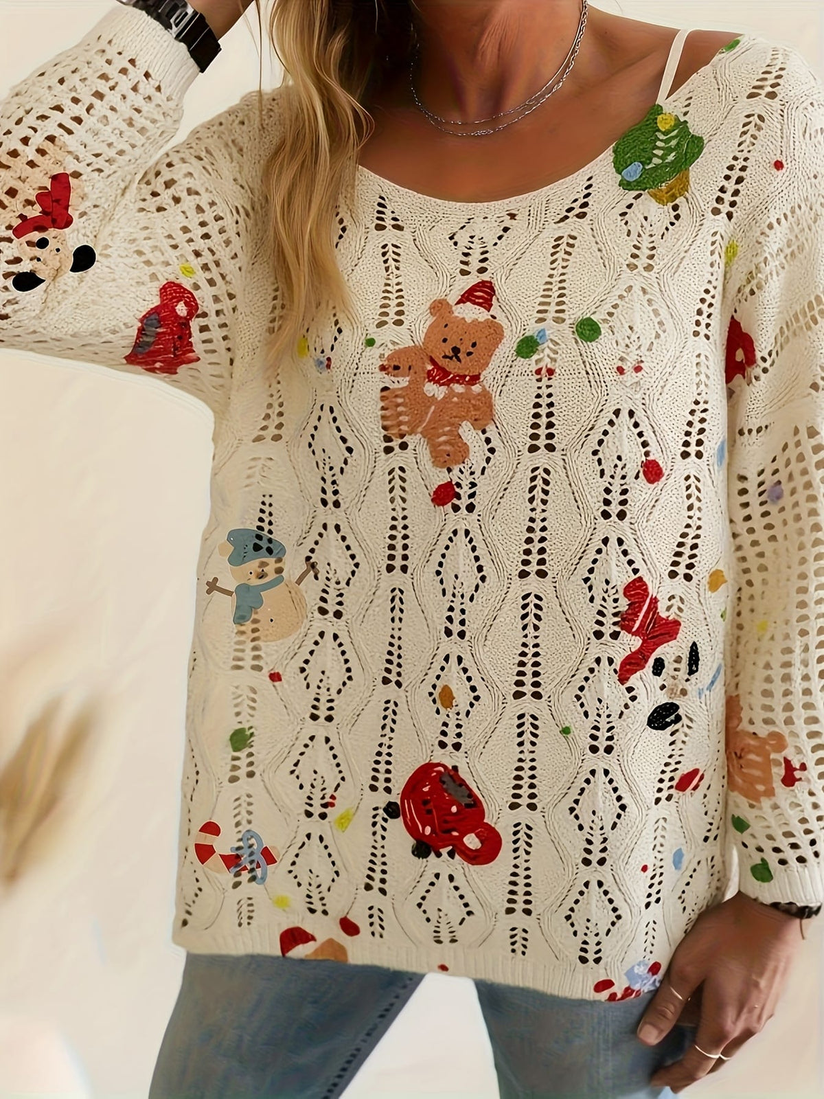 KissICON Festive Curve Christmas Print Sweater
