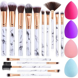 KissICON AWhiteMarbleSet Marble Pink White Pro Makeup Brush Set – W Sponges