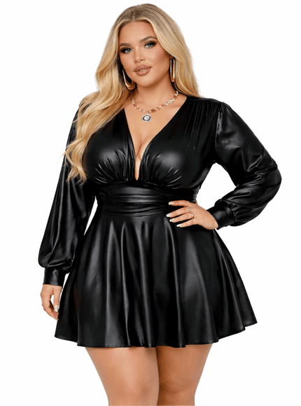 KissICON Dresses Plus Size Faux Leather A-Line Party Dress
