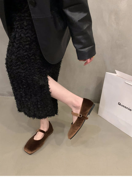 KissICON Flat Shoes for Women Autumn Mary Jane Hairy
