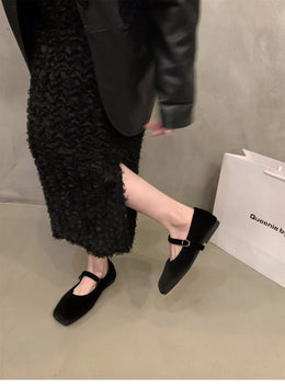KissICON Flat Shoes for Women Autumn Mary Jane Hairy