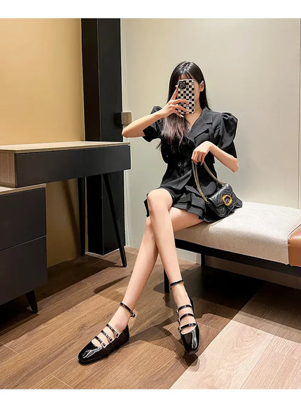 KissICON Flat Shoes for Women Retro French Black Mary
