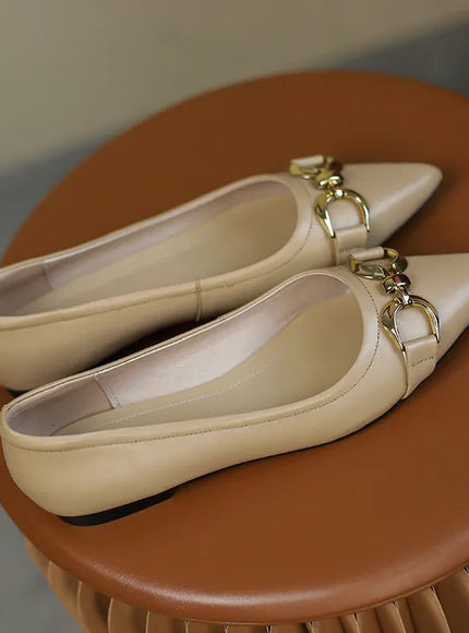 KissICON Flat Shoes Women's Spring New Pointed Metal Buckle