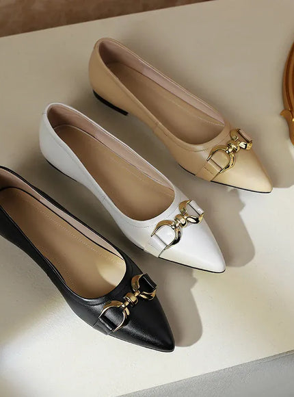 KissICON Flat Shoes Women's Spring New Pointed Metal Buckle