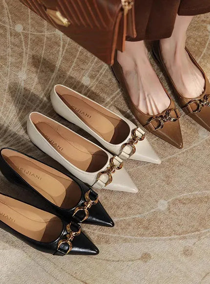 KissICON Flat Shoes Women's Spring New Pointed Metal Buckle