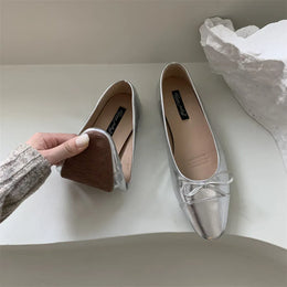 KissICON Flats Shoes for Women Luxury Silver Ballet Shoes
