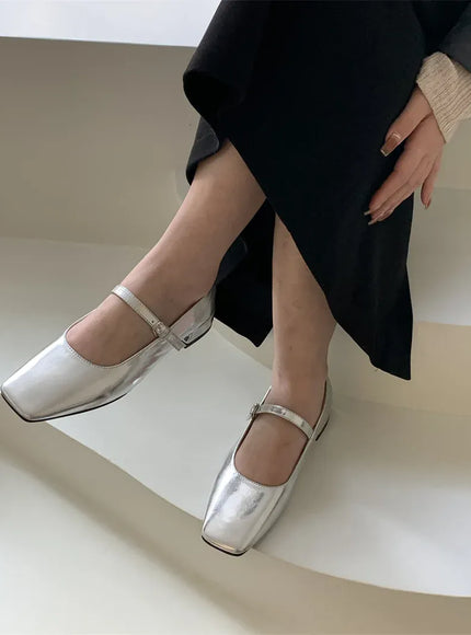 KissICON Flats Shoes for Women Luxury Silver Ballet Shoes