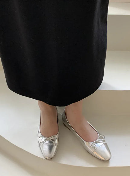 KissICON Flats Shoes for Women Luxury Silver Ballet Shoes